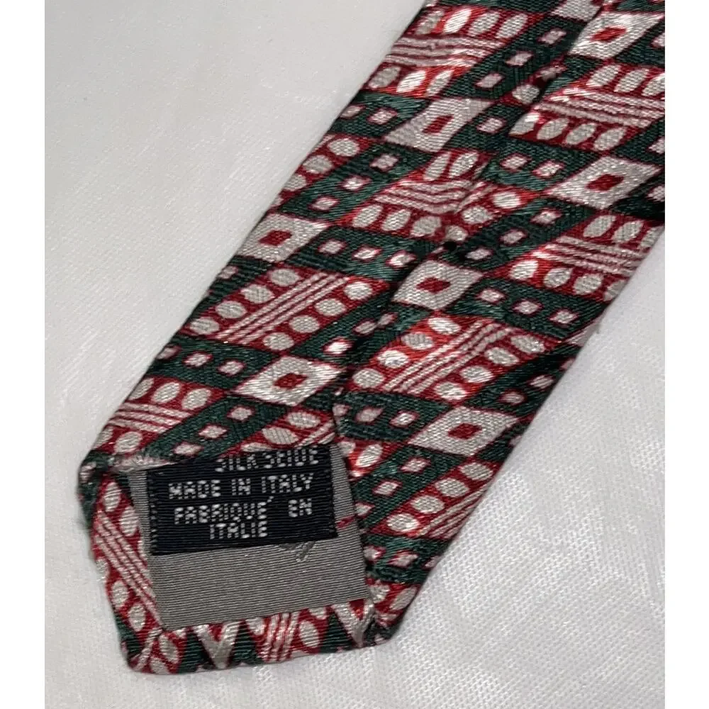 Vintage FENDI Silk Neck Tie - Green & Red Geometric - 4